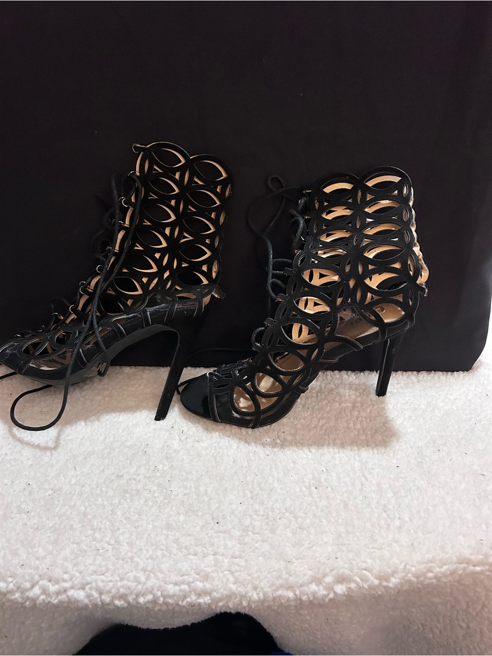 Lace-Up Cutout High Heel Sandals - Black